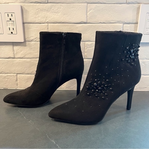 Circus Sam Edelman sz 8.5 Octavia black fabric bead embellished pointy booties - Picture 4 of 15